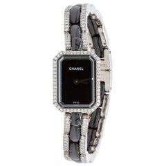 Chanel Premiere 18k White Diamond & Black Ceramic Quartz Watch H2147