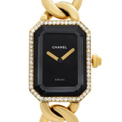 Chanel Premiere 18k Yellow Gold Diamond Black Dial Quartz Ladies Watch H3258