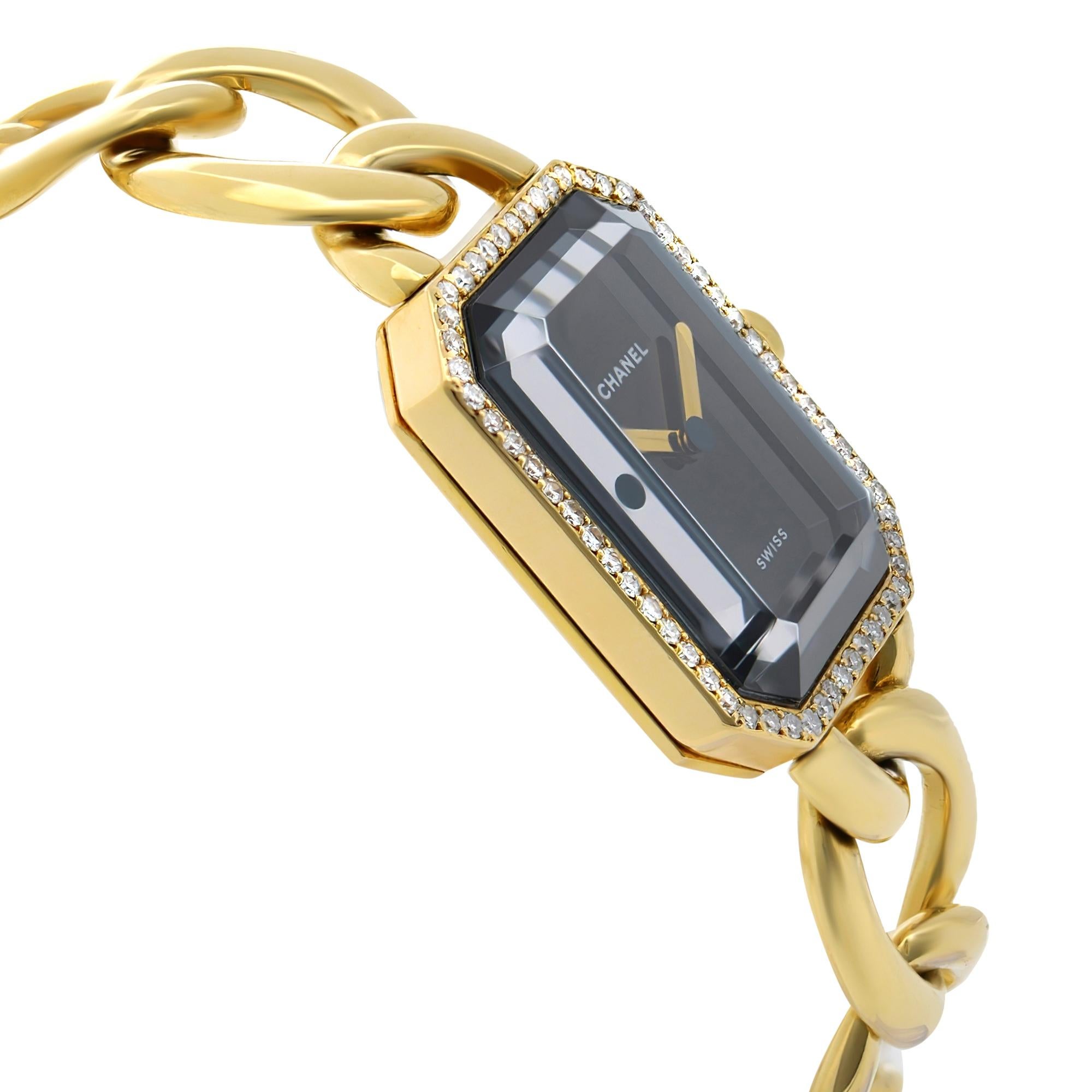 Chanel Premiere 18k Yellow Gold Diamond Black Dial Quartz Ladies Watch H3258 In New Condition In New York, NY