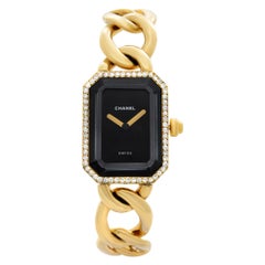 Chanel Premiere 18k Yellow Gold Diamond Black Dial Quartz Ladies Watch H3258