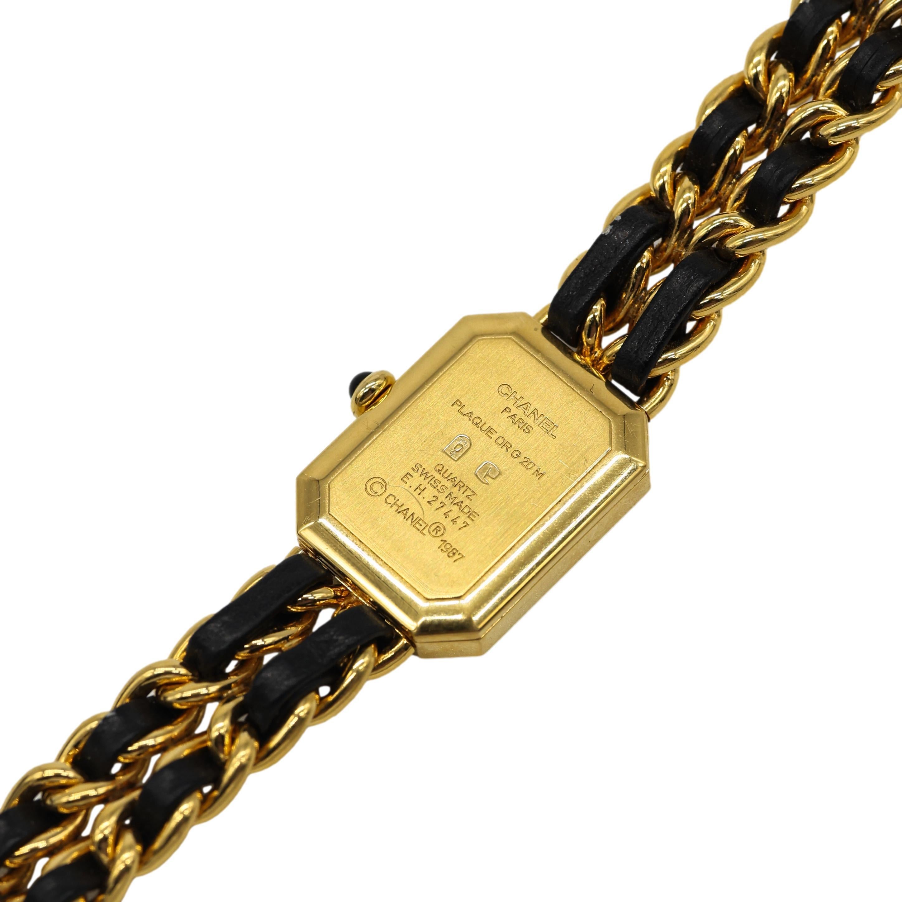 Chanel Premiere Black Lambskin Gold Mademoiselle Chain Link Quartz Wrist Watch In Good Condition In Banner Elk, NC
