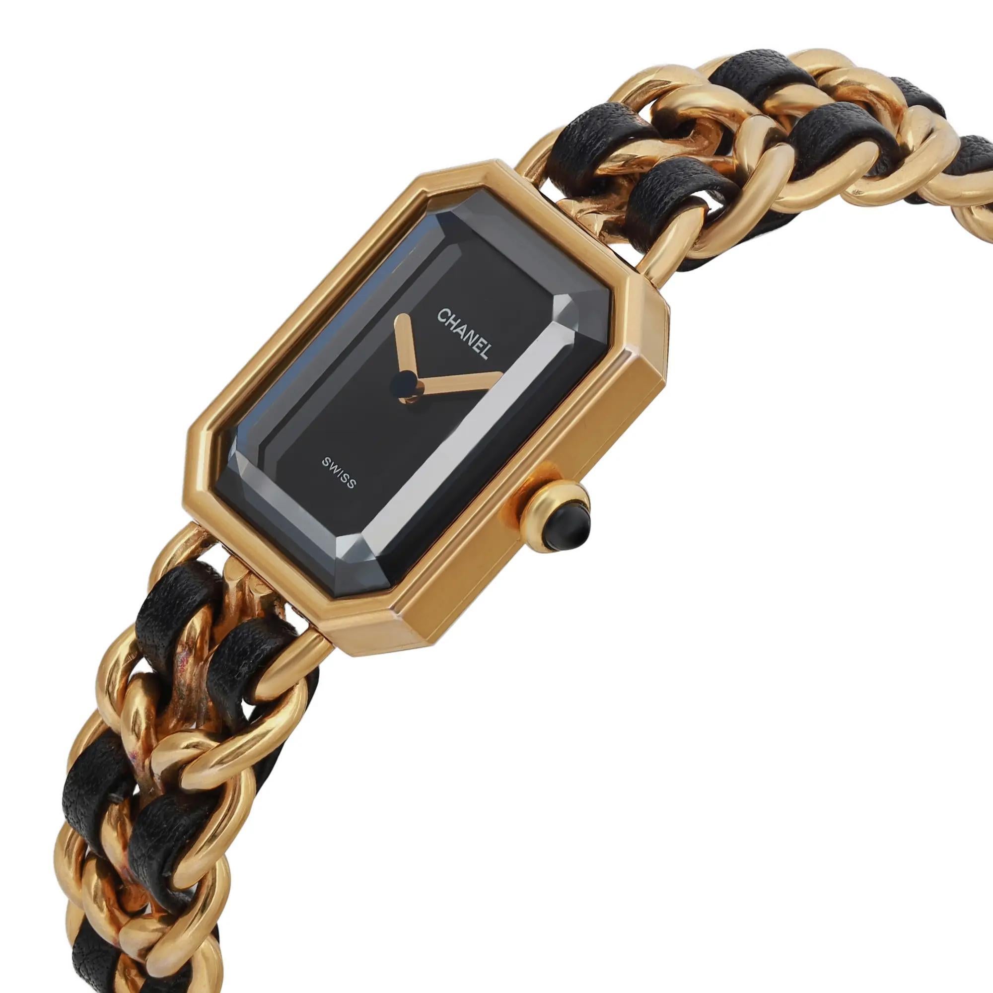 CHANEL Premiere Gold Plated Black Dial Quartz Ladies Watch H0001 In Good Condition In New York, NY