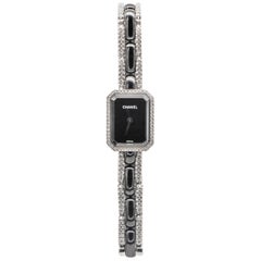 Used Rare Chanel Premiere Mini Black Ceramic Watch With Diamonds 1.49 Carats 18K Gold