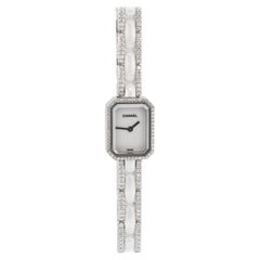 Rare Chanel Premiere Mini White Ceramic Watch With Diamonds 1.49 Carats 18K Gold