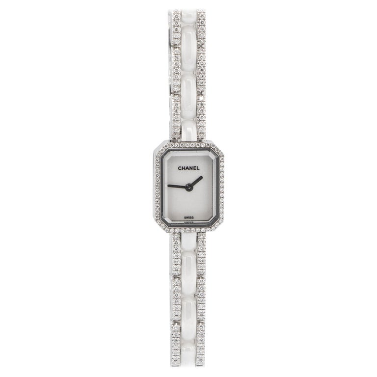 Rare Chanel Premiere Mini White Ceramic Watch With Diamonds 1.49