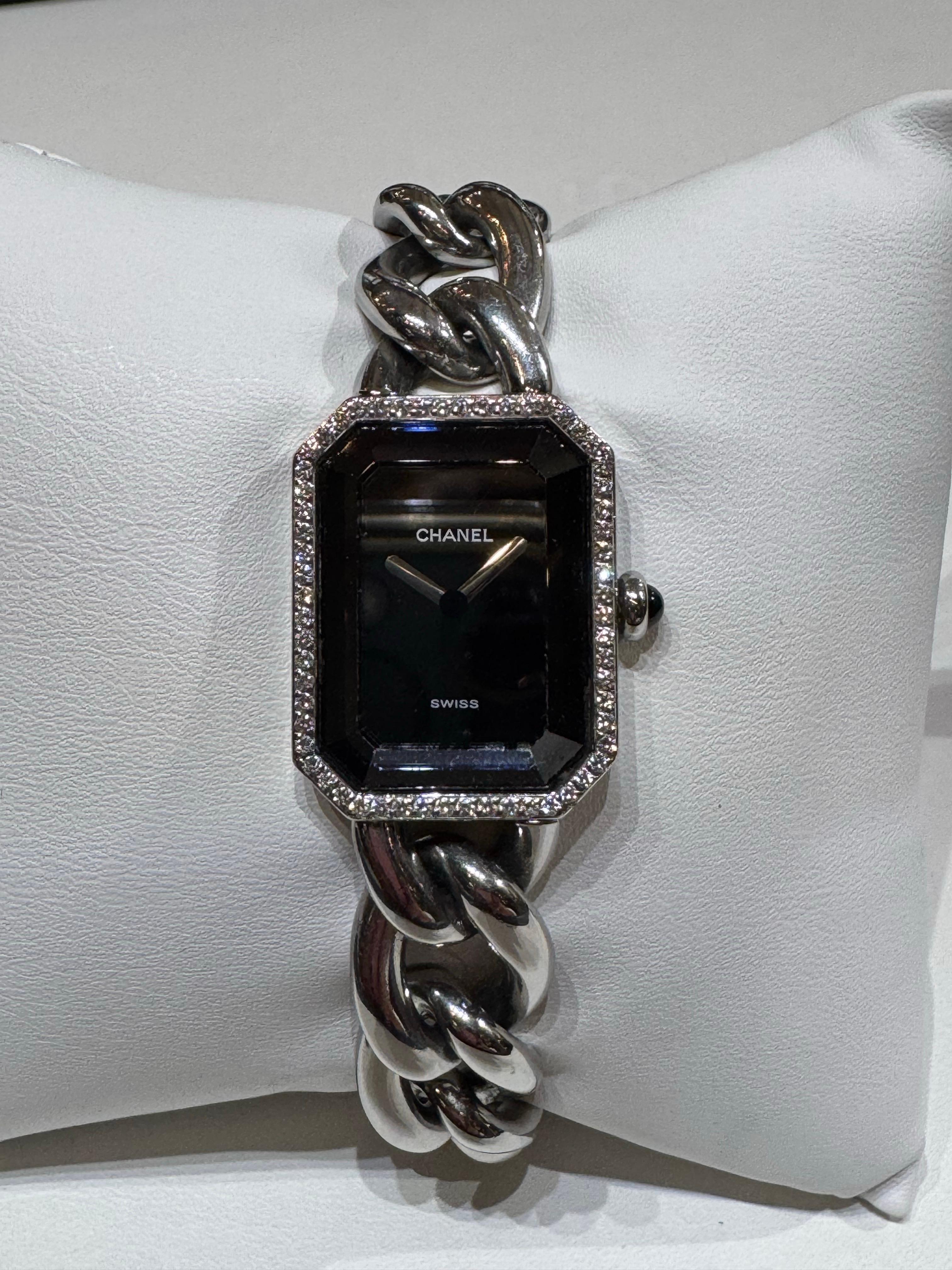 CHANEL Première Rock – Diamond-Set Bezel Watch with Silver Chain Bracelet For Sale