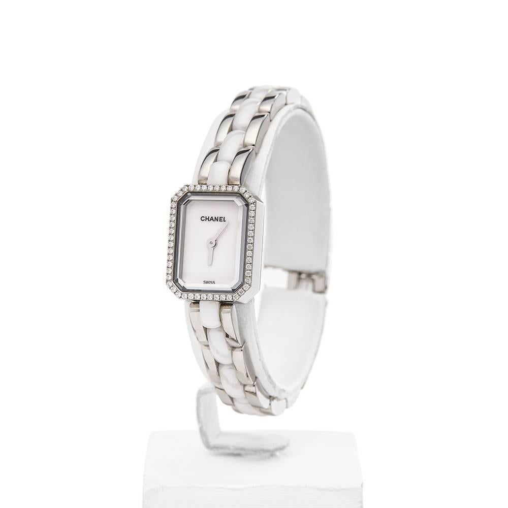 REF: W4400
 
MANUFACTURE: Chanel
MODEL: Premiere
MODEL REF: H2132
AGE: 1st June 2010
GENDER: Women's
BOX & PAPERS: Box, Manuals & Guarantee
DIAL: White
GLASS: Sapphire Crystal
MOVEMENT: Quartz
WATER RESISTANCY: To Manufacturers Specifications
CASE