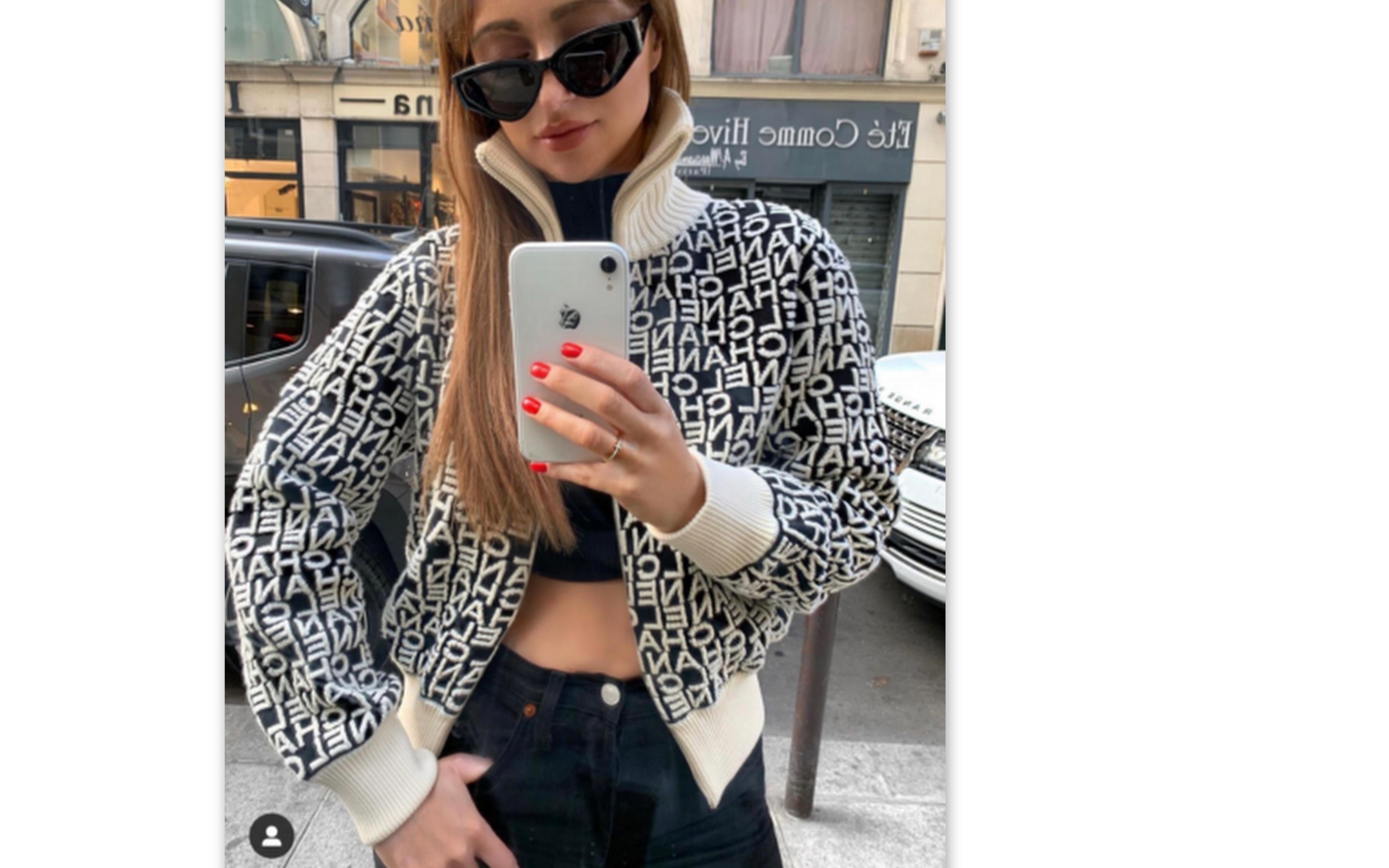CHANEL Druck 2019 Wolle Jacke SZ 38 (Schwarz)