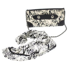 Chanel print satin and leather handbag with it print scarf 