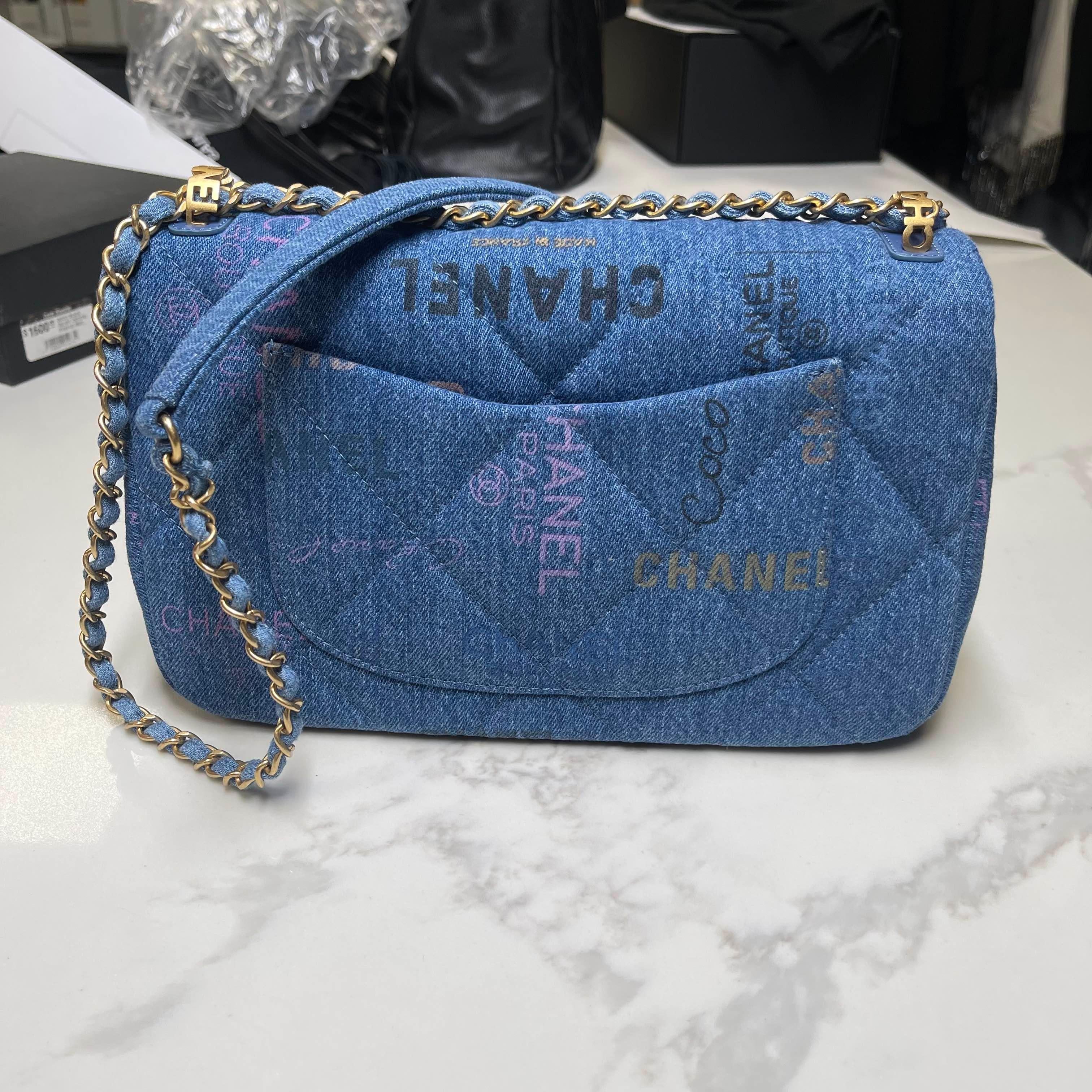 Chanel Printed CC Blue Denim Large Graffiti Flap Bag (2022) 1