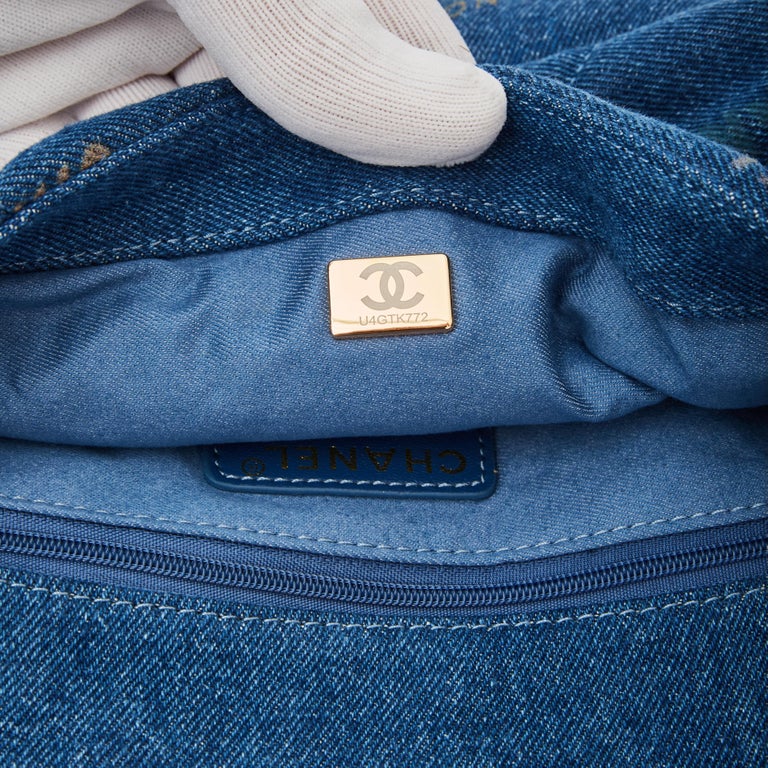 Blue CC Quilted Denim Medium Oversized Chain Flap Bag Gold Hardware, 2022