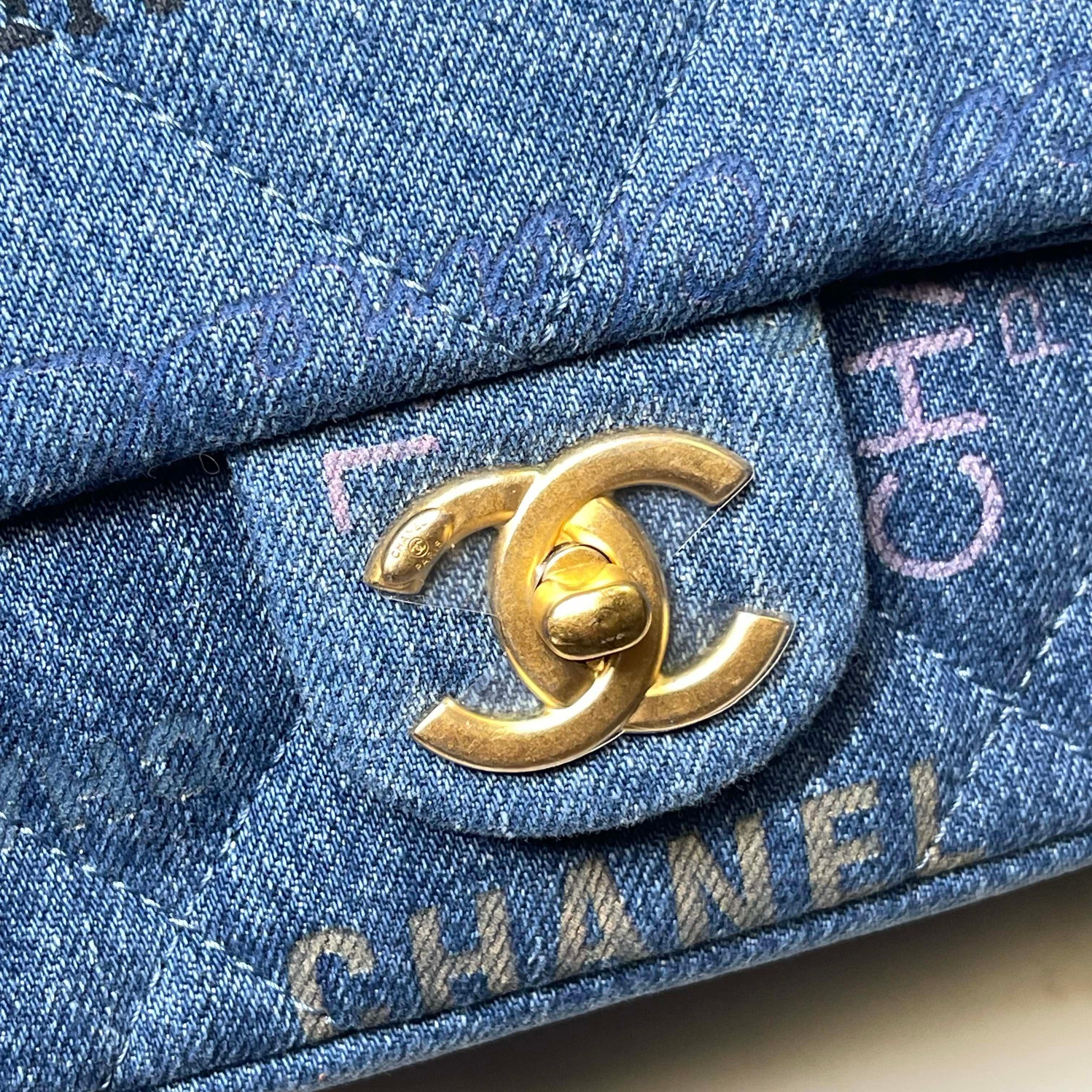 Chanel Printed CC Blue Denim Large Graffiti Flap Bag (2022) 3