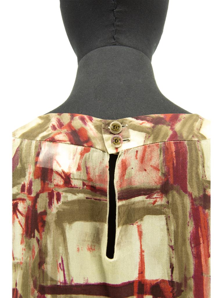 Beige Chanel Printed Chiffon Top