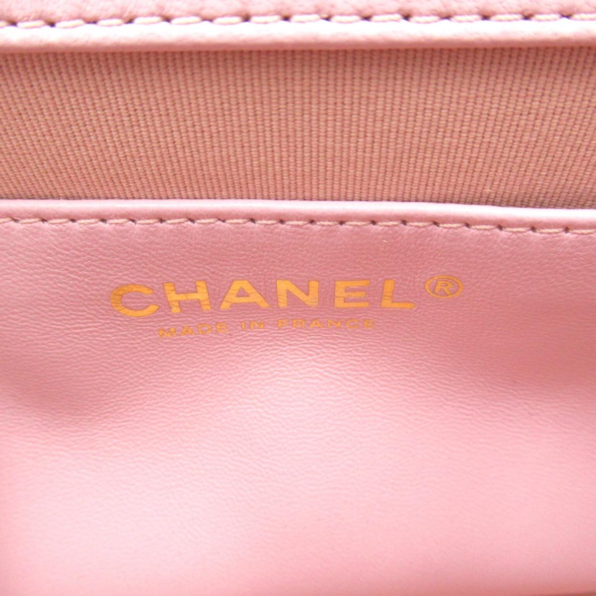 Chanel sac à rabat Coco rose matelassé en cuir d'agneau imprimé en vente 4