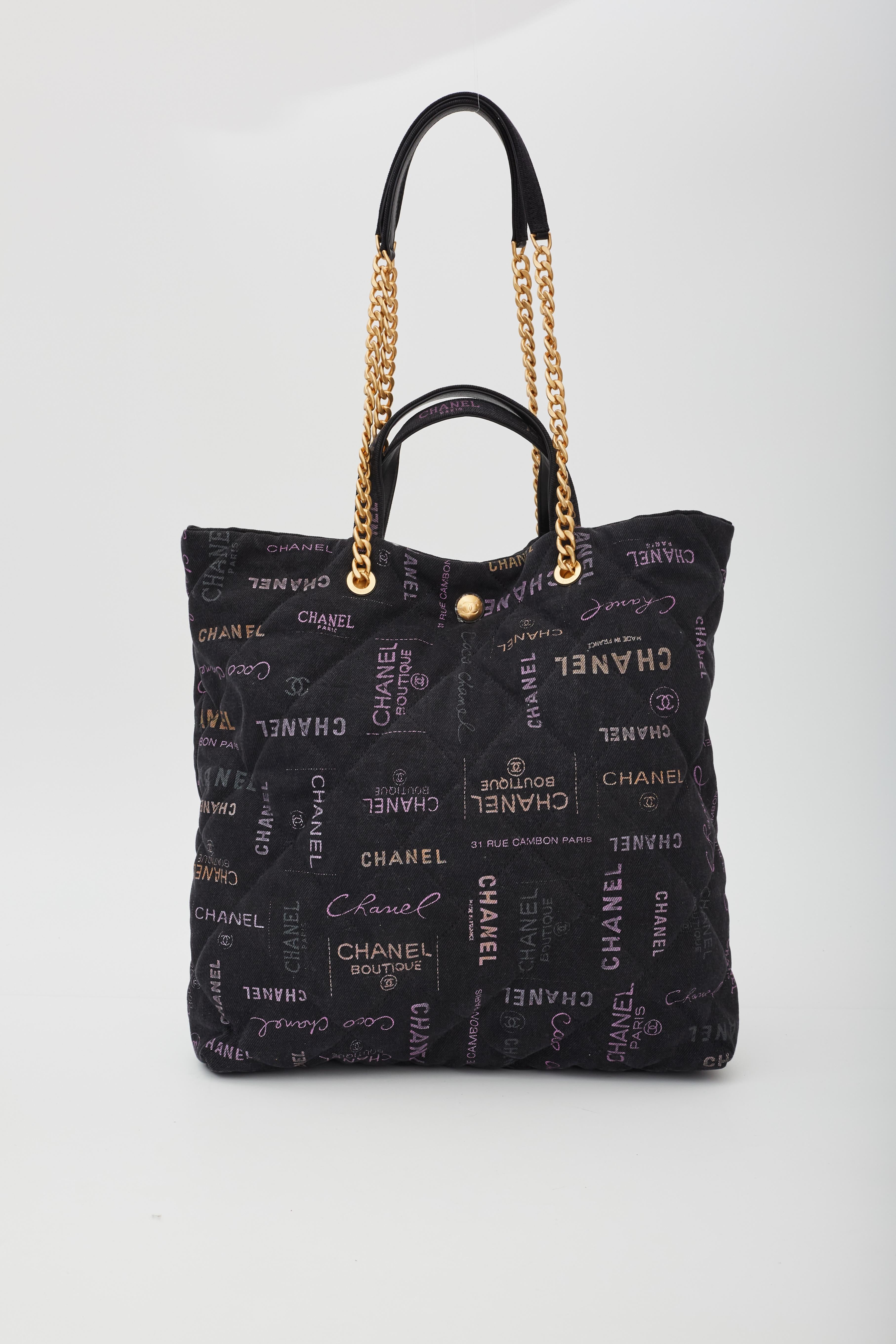 Chanel Printed Logo Black Denim Graffiti Shopping Maxi Tote Bag (2021) 1