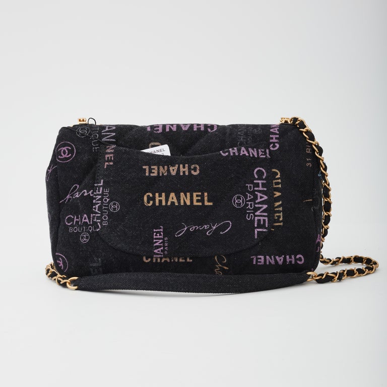 Chanel Printed Logo Black Denim Graffiti Shopping Maxi Tote Bag (2021)