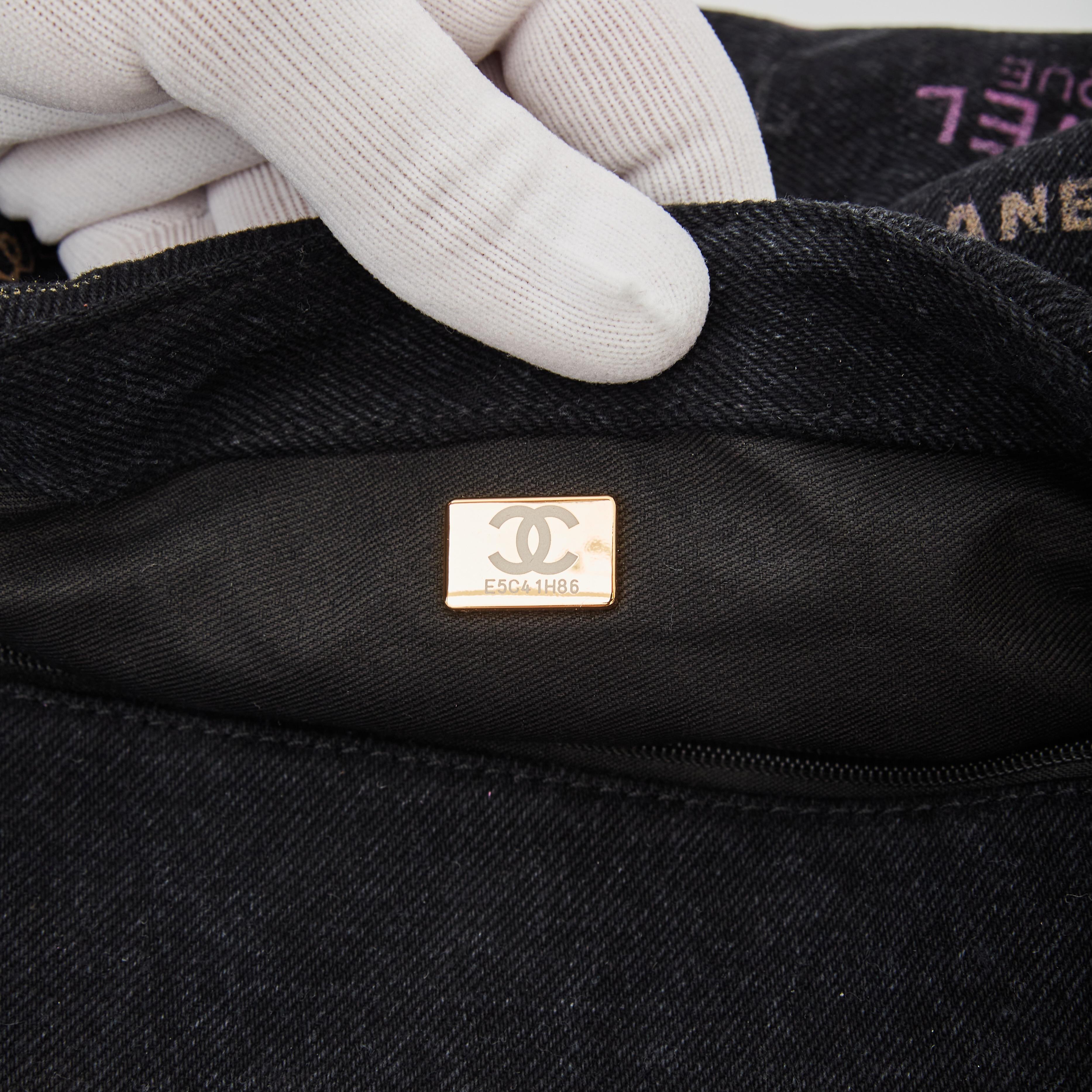 Chanel Printed Logo Black Denim Large Graffiti Flap Bag (2021) In New Condition In Montreal, Quebec