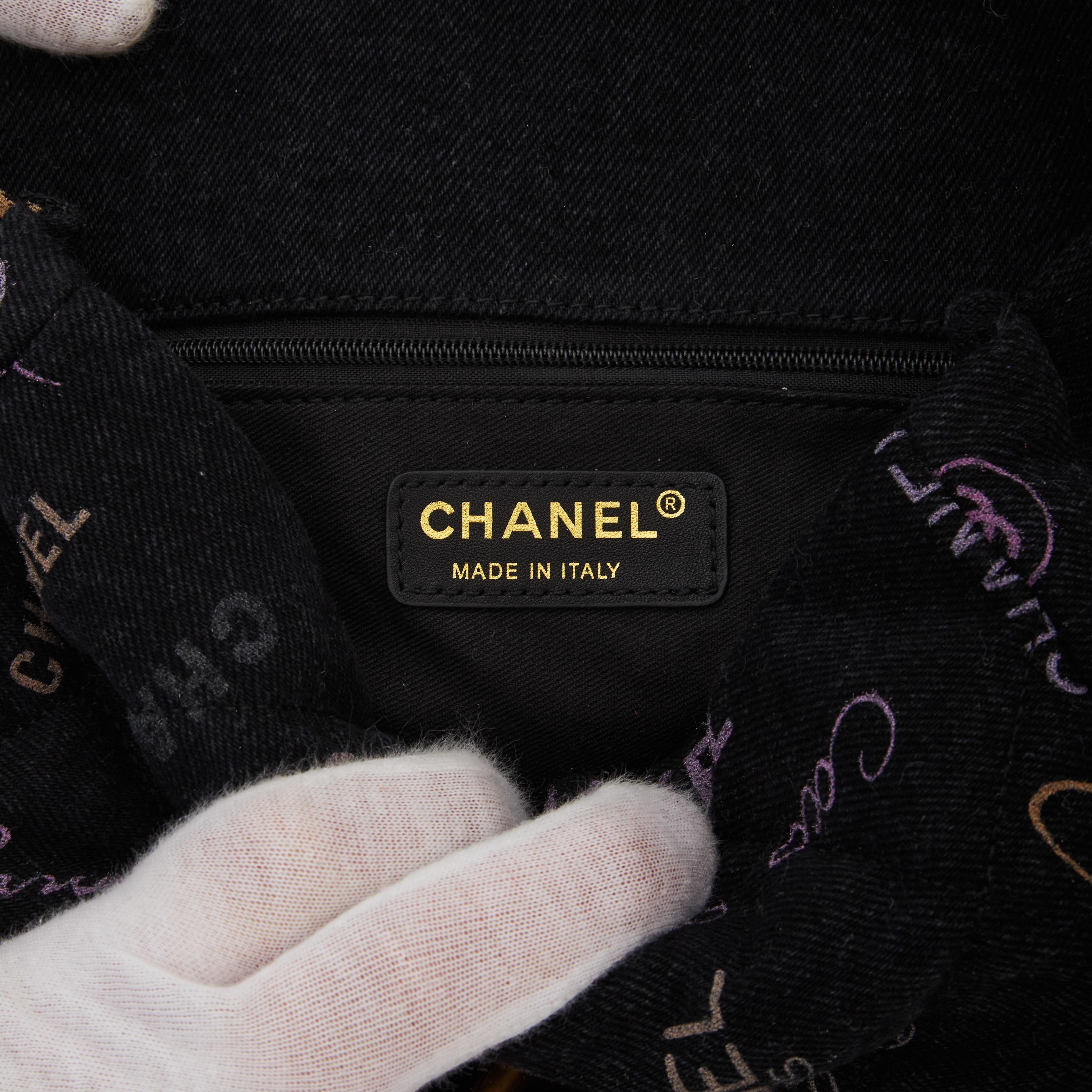 Chanel Printed Logo Black Denim Small Graffiti Flap Bag (2021) 1