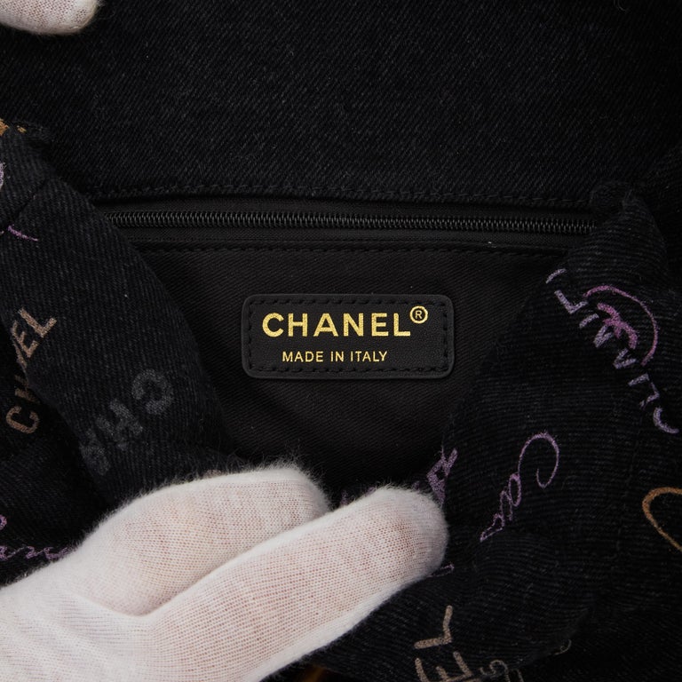 Chanel Printed Logo Black Denim Small Graffiti Flap Bag (2021) For