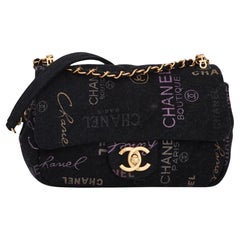 Chanel Printed Logo Black Denim Small Graffiti Flap Bag (2021)