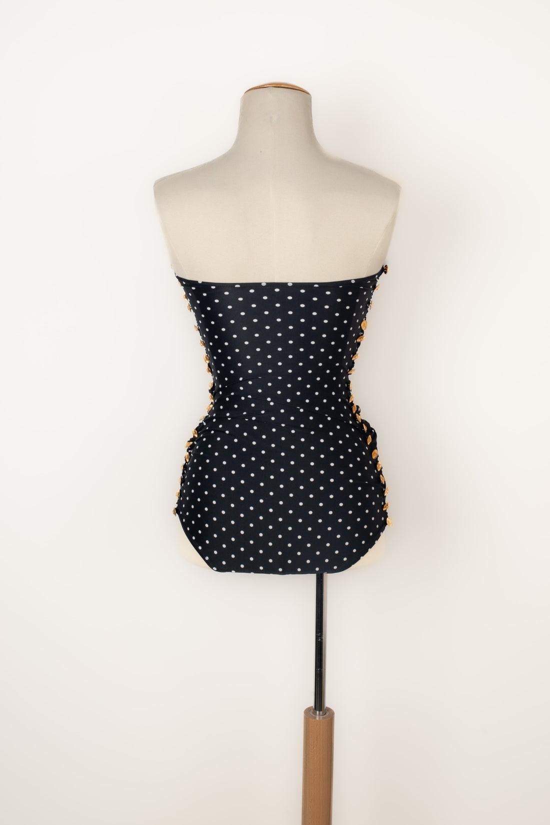 Black Chanel Printed One-Piece Bikini Swimsuit, 1989