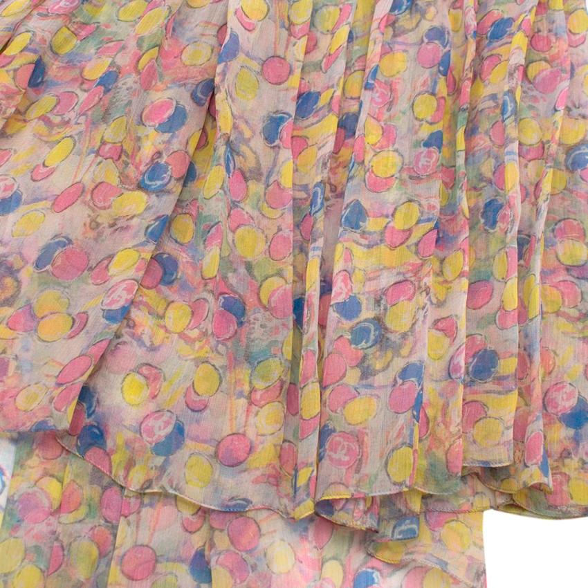 Chanel Printed Silk Chiffon Tiered Runway Midi Dress

- Lightweight tiered silk panels
- Resort collection 2011
- Blush, Pinks, Yellow, Blue prints
-Low Square V Neck
- Racerback Straps
- Semi lined

Please note, these items are pre-owned and may