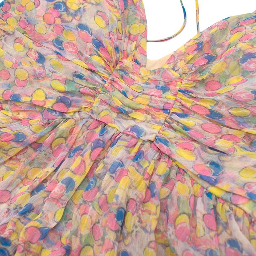 Beige Chanel Printed Silk Chiffon Tiered Runway Midi Dress S 40 For Sale