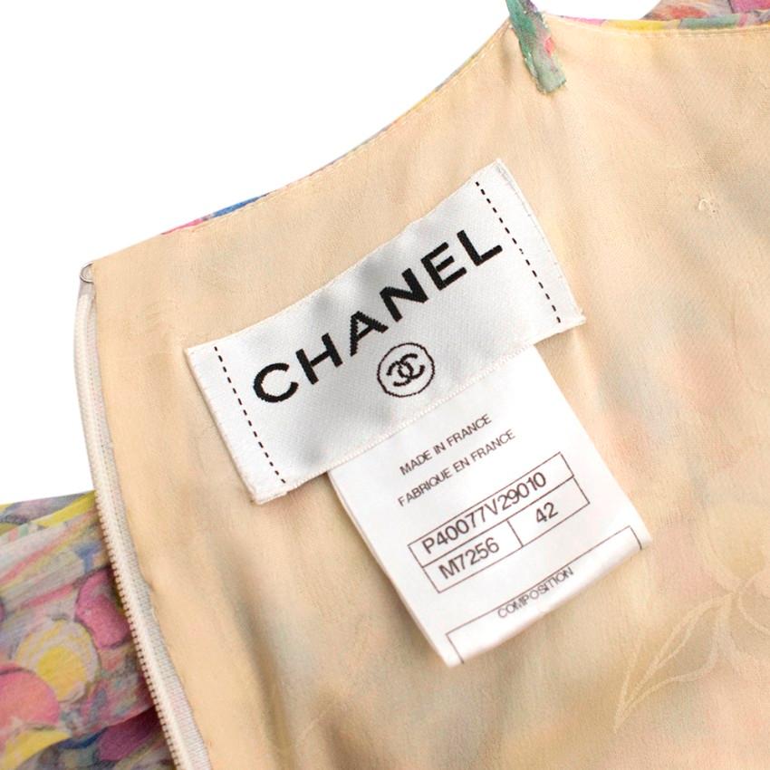 Chanel Printed Silk Chiffon Tiered Runway Midi Dress S 40 For Sale 1