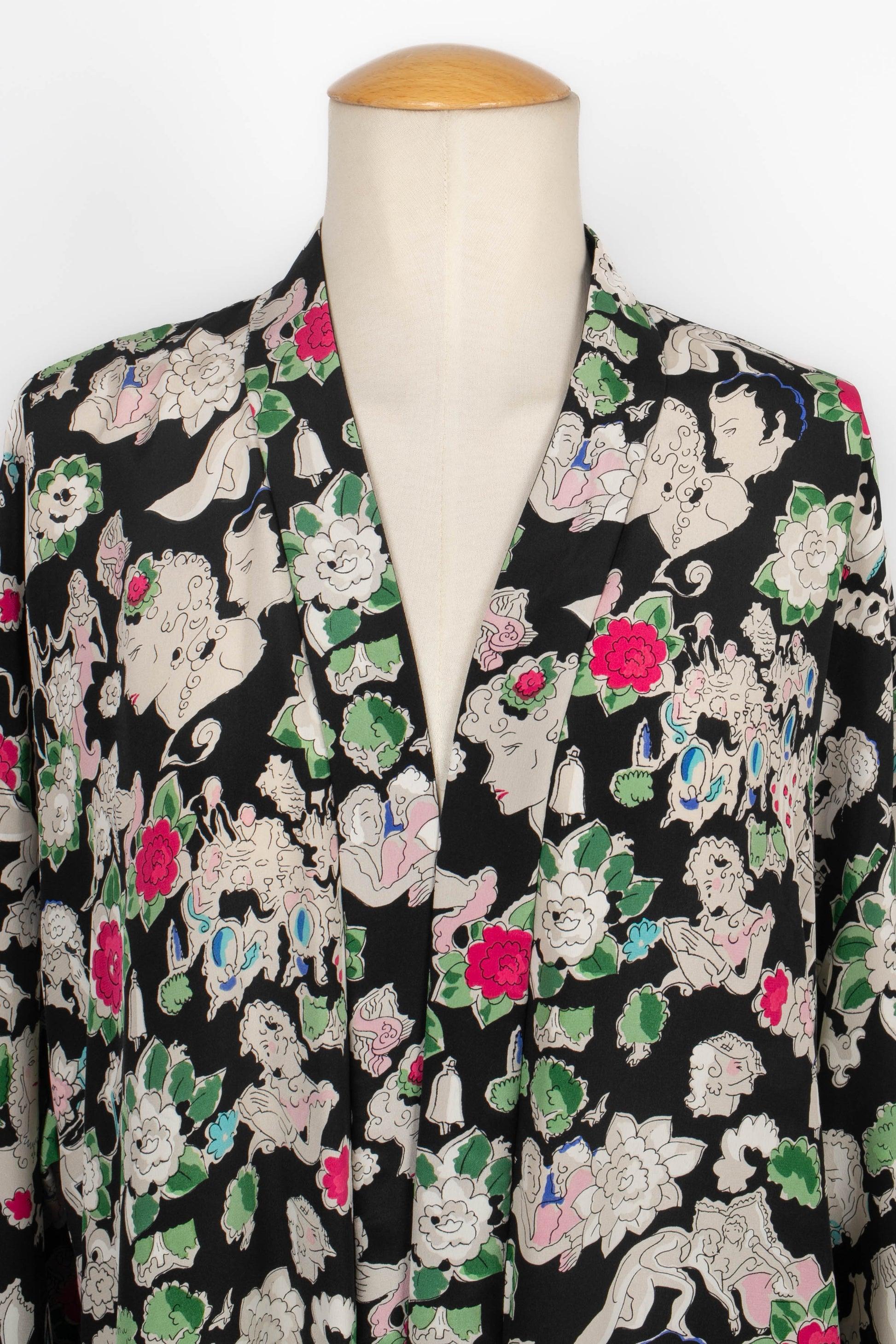 Women's Chanel Printed Silk Long Cardigan, 1980s