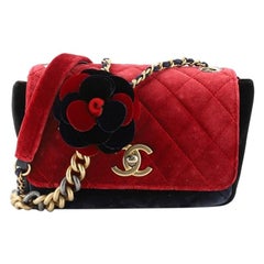Chanel Private Affair Camellia Flap Bag Quilted Velvet Small