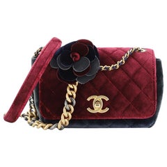 Chanel Gold, Navy, And Black Velvet Small Private Affair Camelia