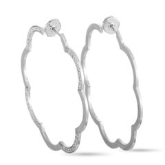 Chanel Profil de Camélia 18 Karat White Gold Diamond Large Hoop Earrings