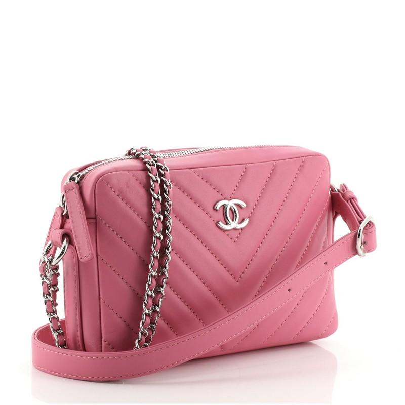 Pink Chanel Promenade Camera Bag Chevron Lambskin Small