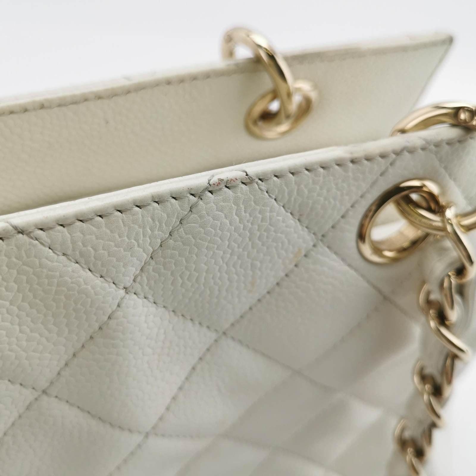 Chanel PST Petite Shopping Tote 2002 White Caviar Leather Chain Bag 9