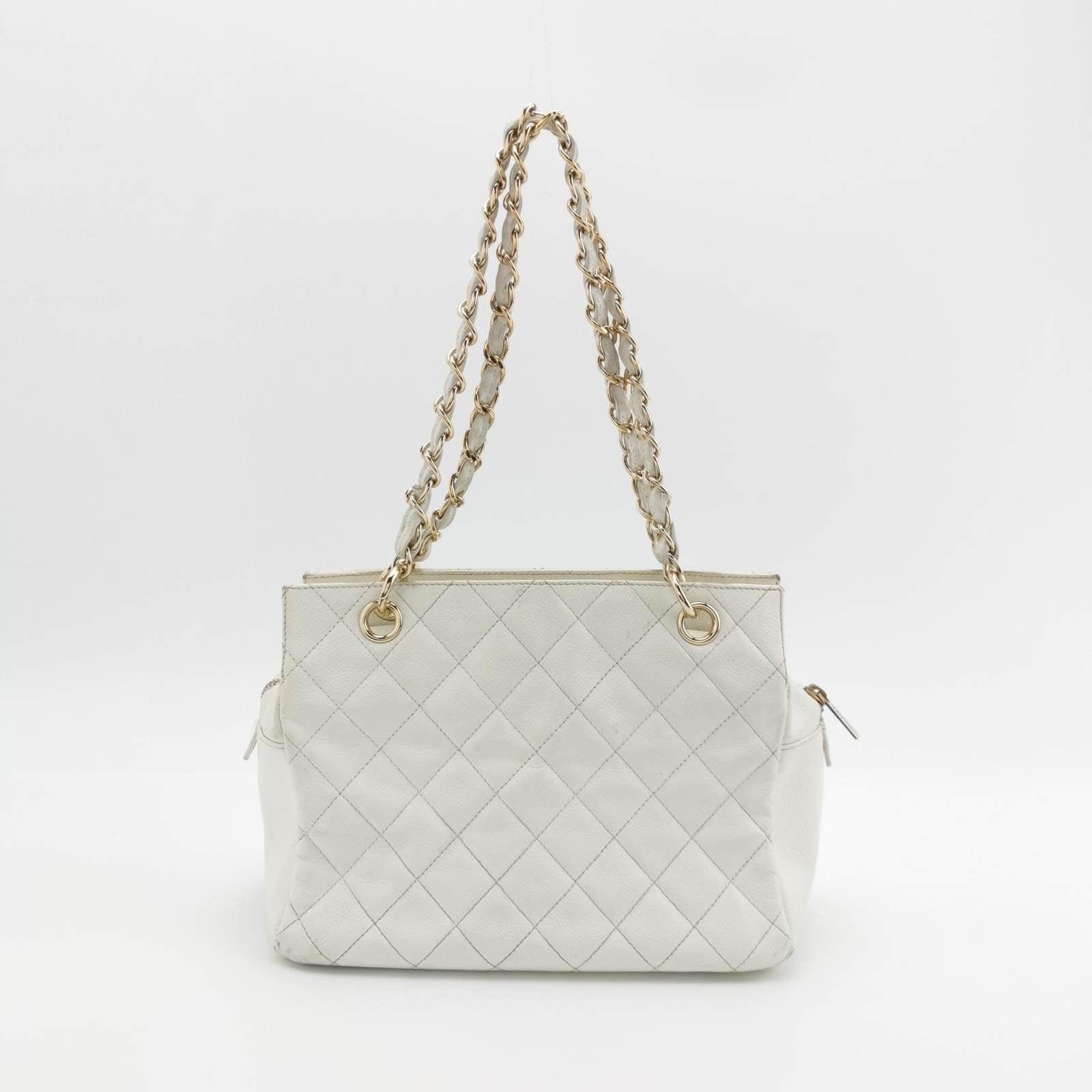 Chanel PST Petite Shopping Tote 2002 White Caviar Leather Chain Bag 2