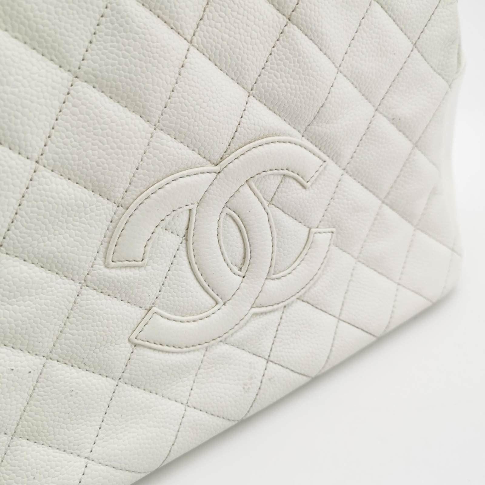 Chanel PST Petite Shopping Tote 2002 White Caviar Leather Chain Bag 4