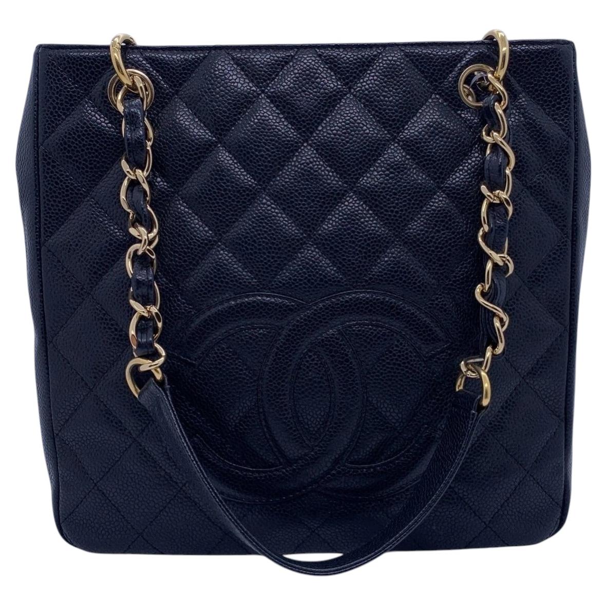 Chanel PST Petite Shopping Tote Black Caviar Gold Hardware Bag