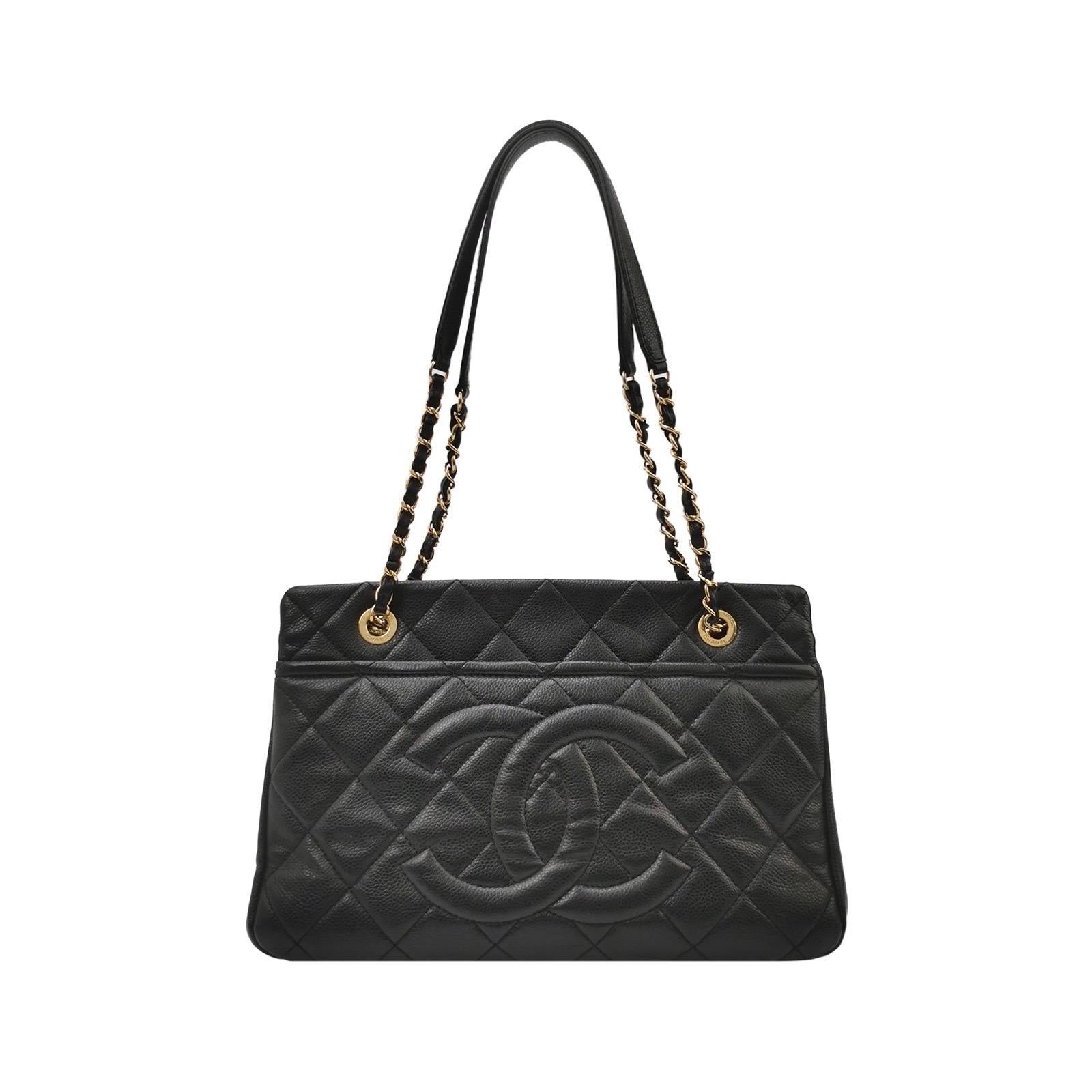 Chanel PST Petite Shopping Tote Nero Caviale in pelle CC Logo Hardware Oro 2012-