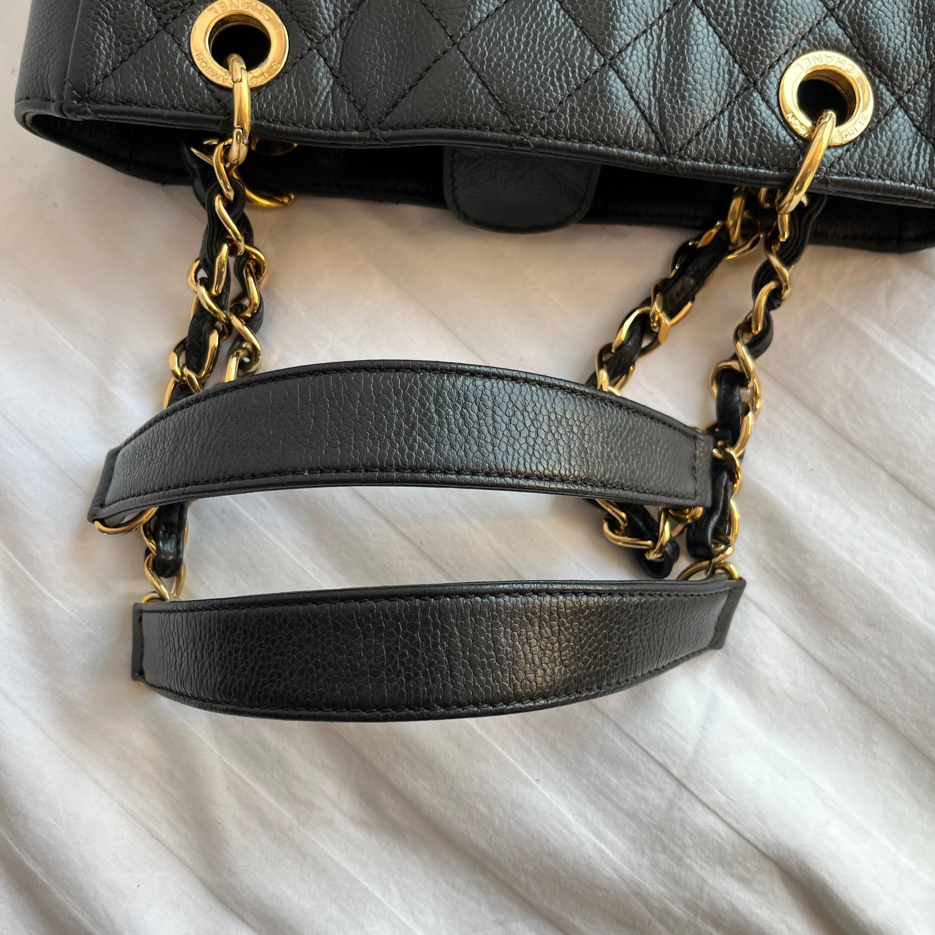 Chanel PST Petite Shopping Tote Black Caviar Leather Gold Hardware 2012 en vente 2