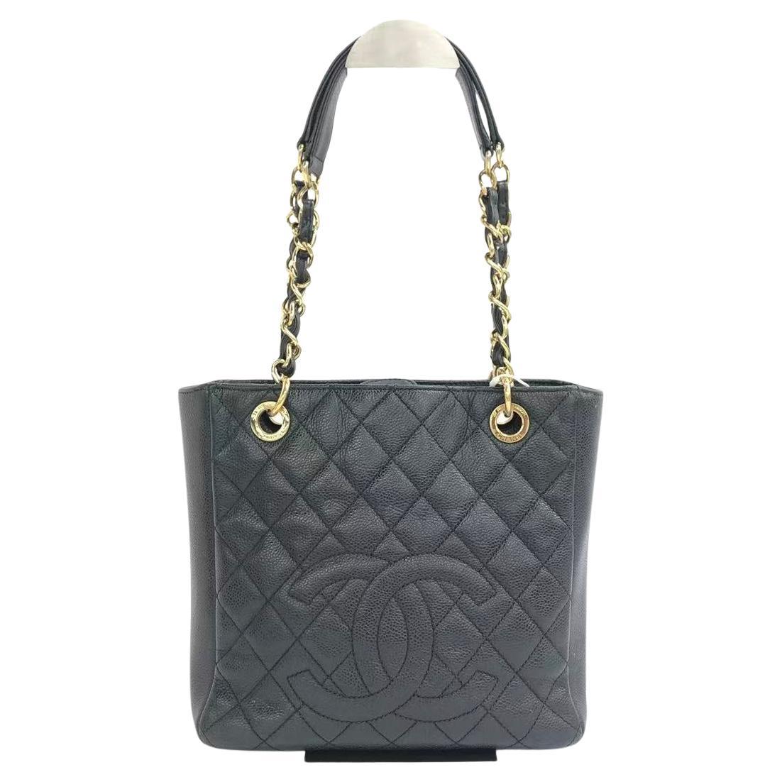 Chanel PST Petite Shopping Tote Black Caviar Leather Gold Hardware 2012