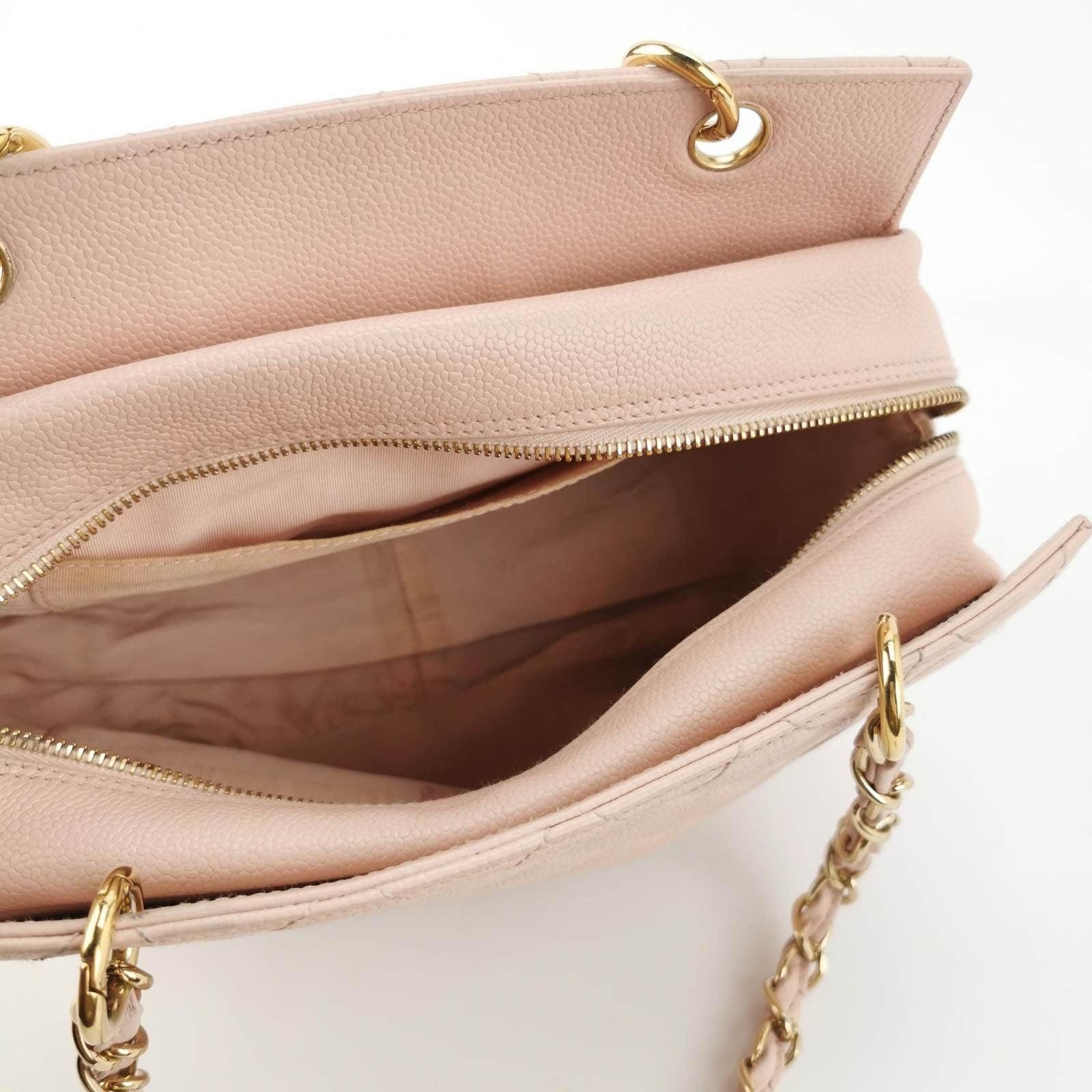 Women's Chanel PST Petite Shopping Tote Pale Pink Caviar Leather Chain Bag