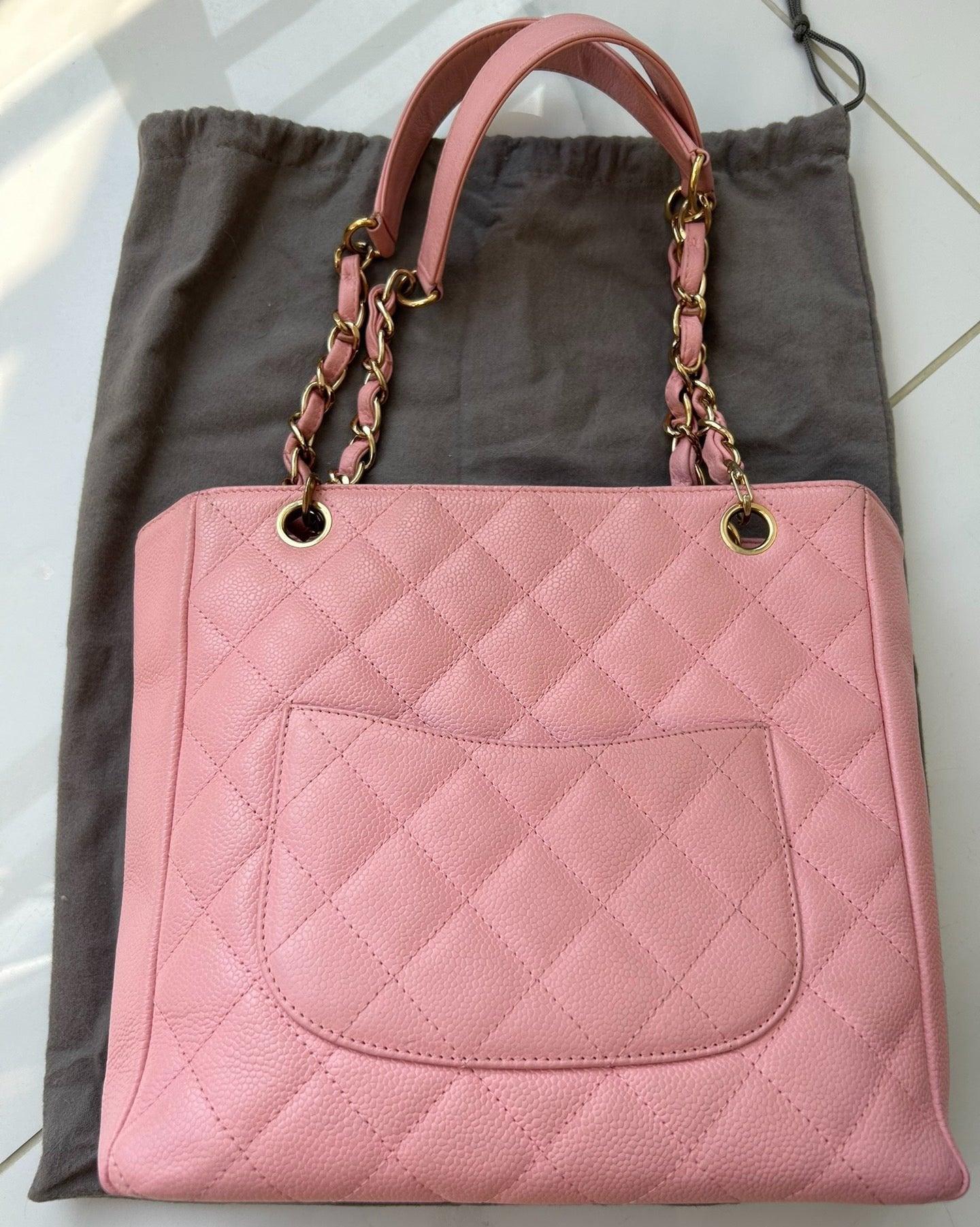 Beige Chanel PST Petite Shopping Tote Pink Caviar Leather Gold Hardware, 2004-2005 For Sale