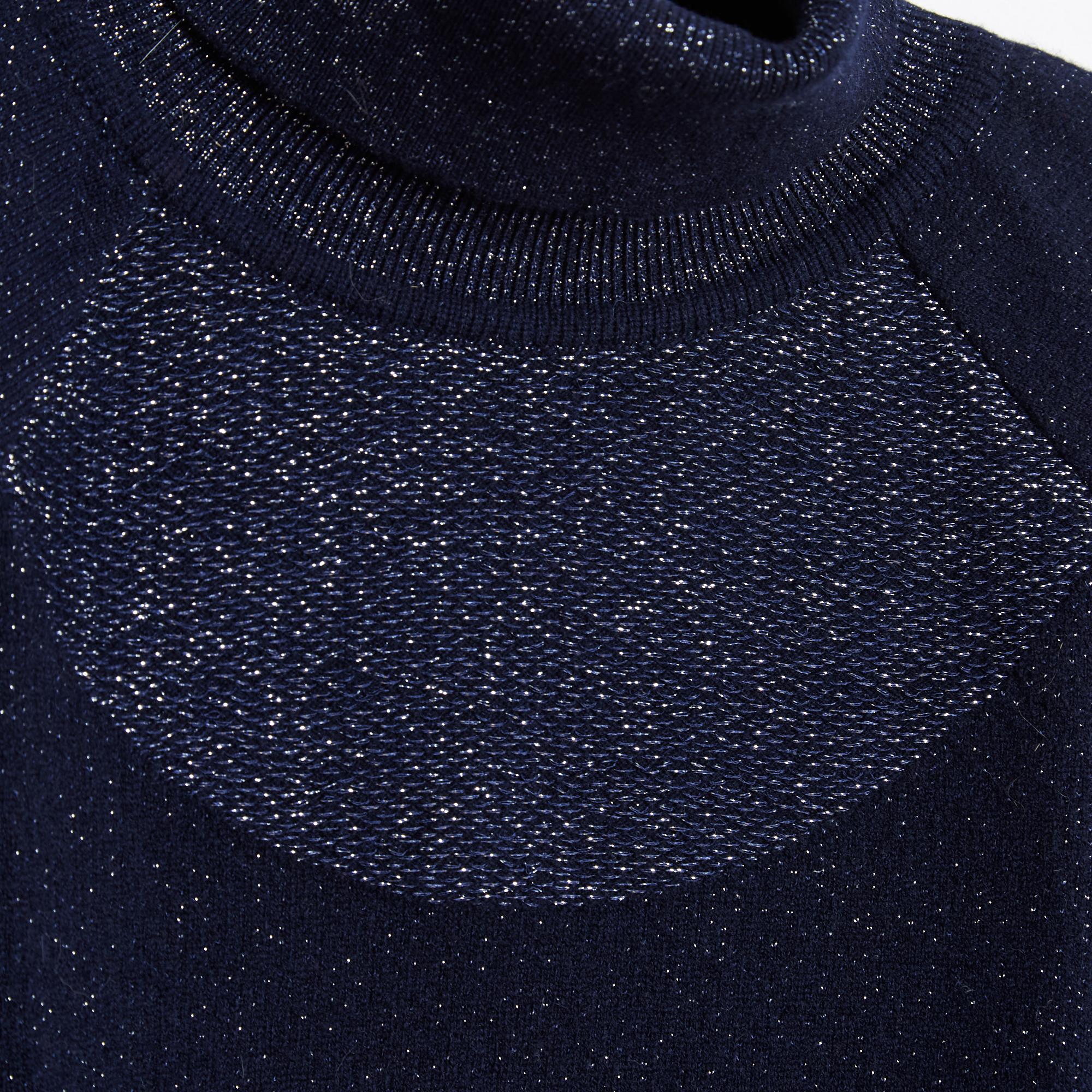 Black Chanel Pull FR40 Navy Cashmere Silver Lurex Turtle Neck CC Sweater US10 For Sale