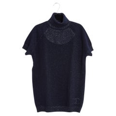 Chanel Pull FR40 Navy Kaschmir Silber Lurex Rollkragen CC Pullover US10