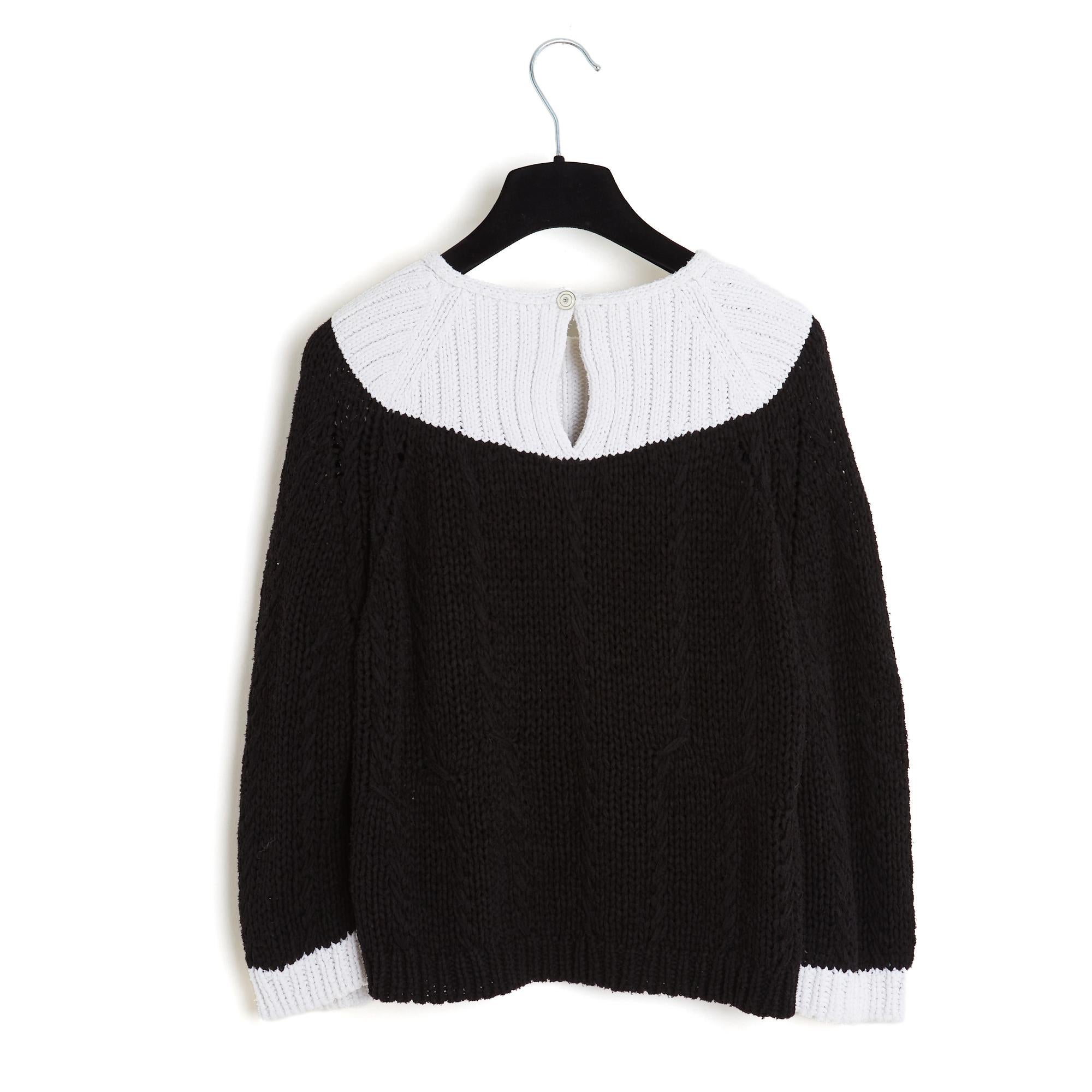 Chanel Pull Top FR38 Black White Minimal Knit Top Sweater UK10 US8 1