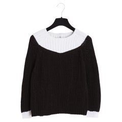 Chanel Pull Top FR38 Negro Blanco Mínimo Jersey de Punto UK10 US8