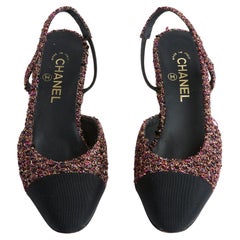 Chanel Pumps mit Slingback EU39,5 Fuchsia-Schwarzem Tweed