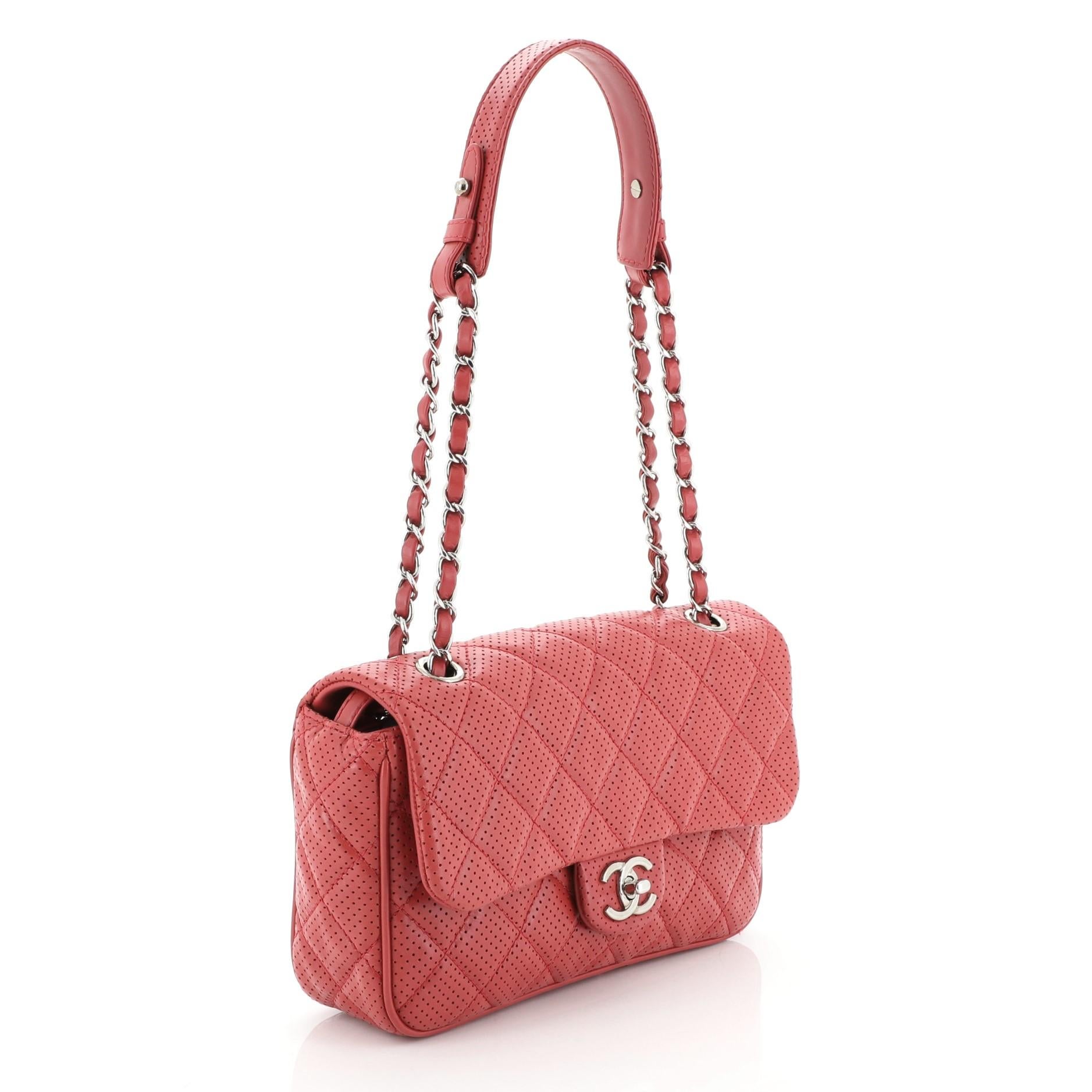 Pink Chanel Punch Flap Bag Quilted Perforated Lambskin Medium