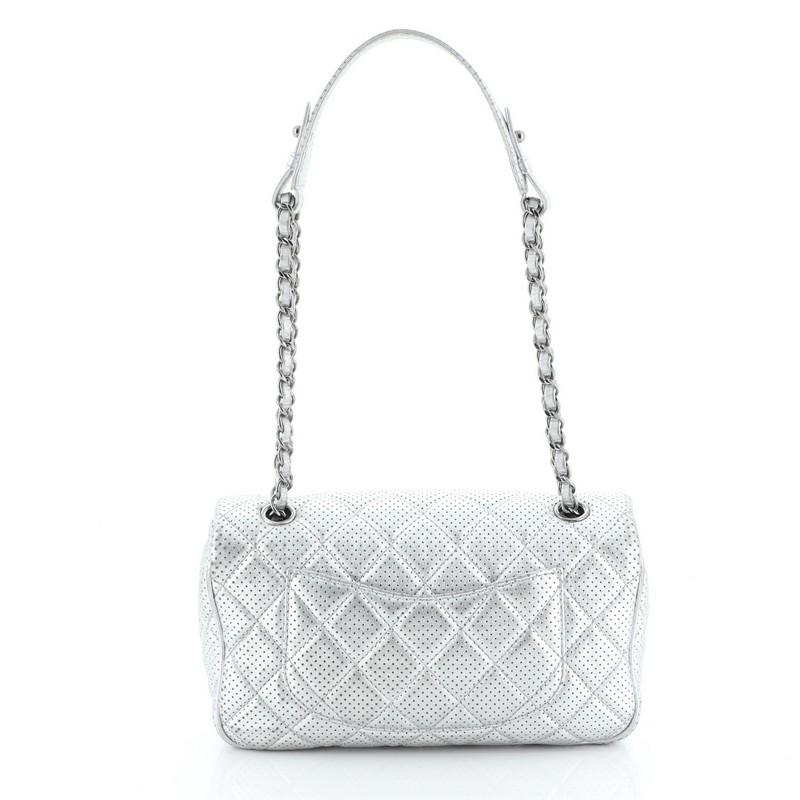 Gray Chanel Punch Flap Bag Quilted Perforated Lambskin Medium