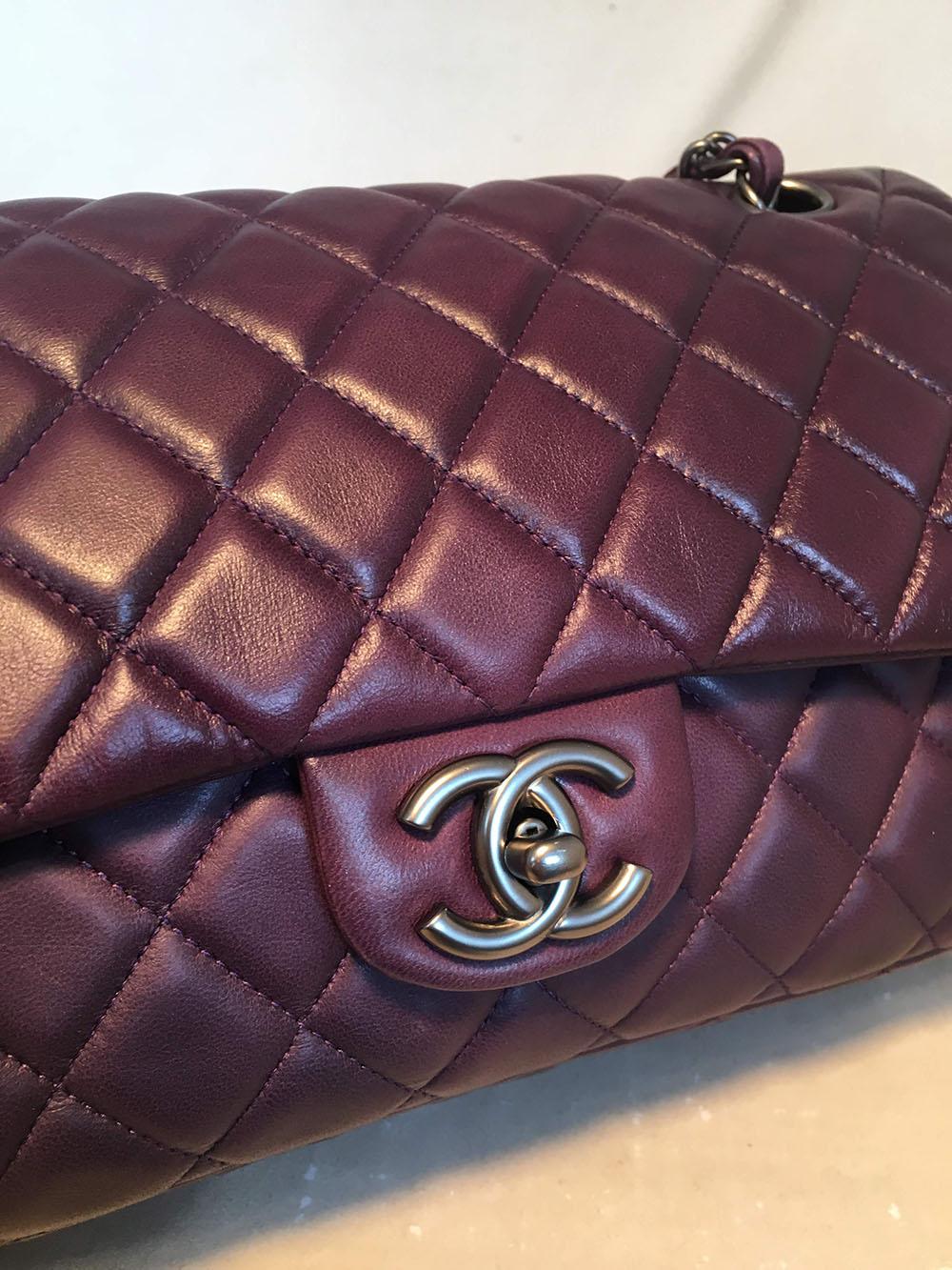 Black Chanel Purple 10 inch 2.55 Double Flap Classic Shoulder Bag